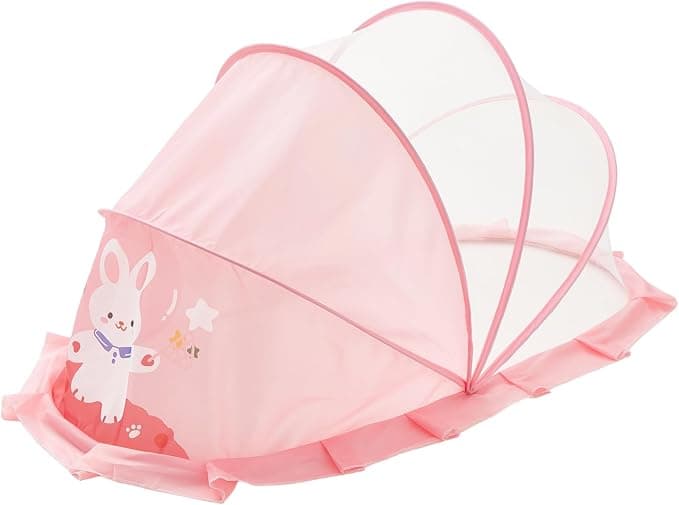 ololiy Pop-Up Baby Mosquito Net – Foldable Bamboo Frame Bed Net with Lace Trim