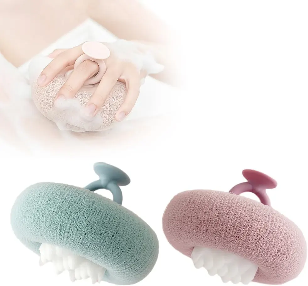 ololiy 2-in-1 Soft Bath Sponge with Suction Cup & Finger Ring – Exfoliating Shower Ball