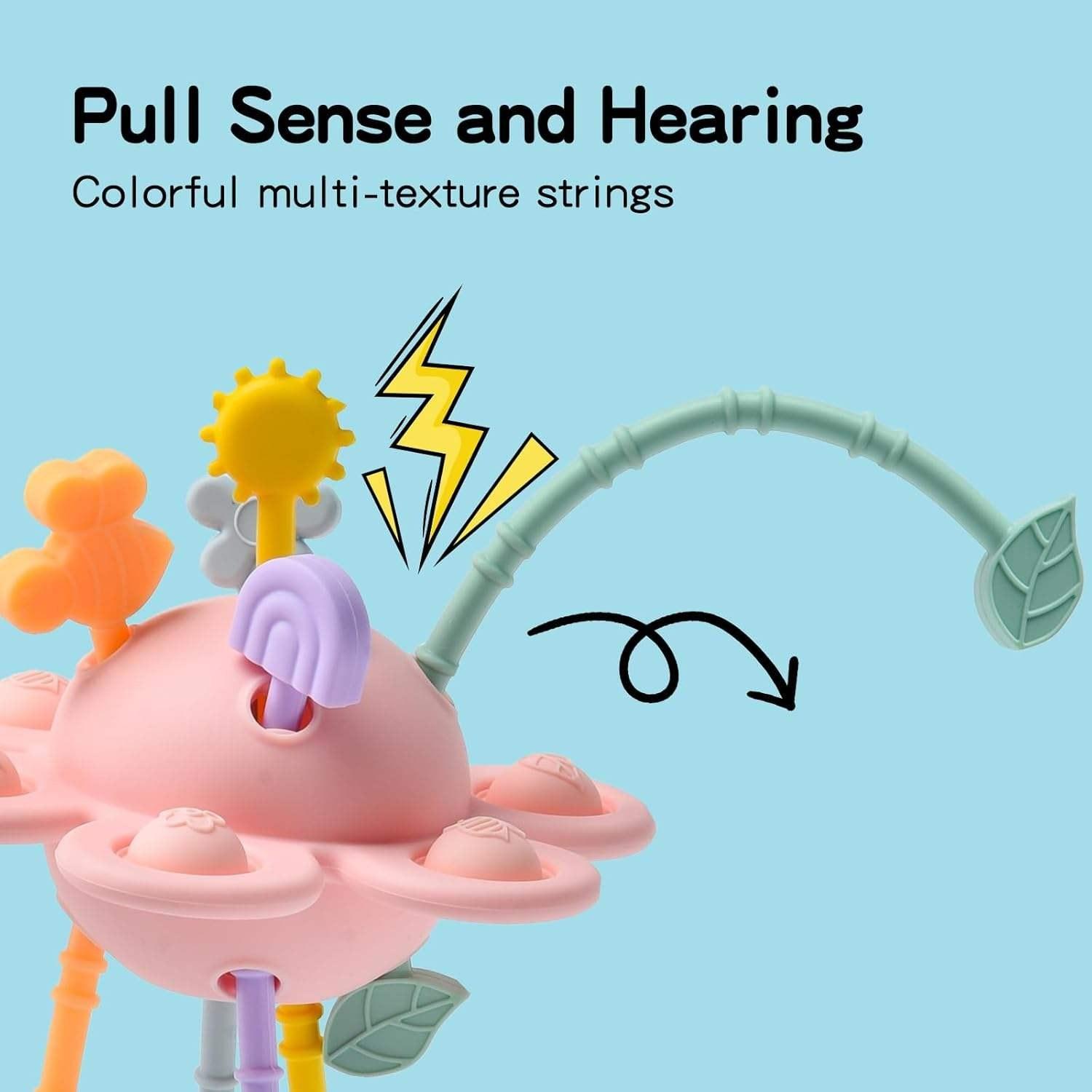 ololiy Montessori Pull String Toy – Silicone Sensory Activity Toy with Spinner & Teether for Babies