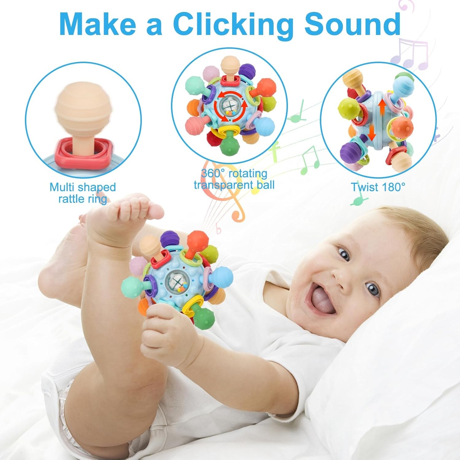ololiy Montessori Baby Sensory Teething Ball & Rattle Toy for 0–12 Monthsloliy
