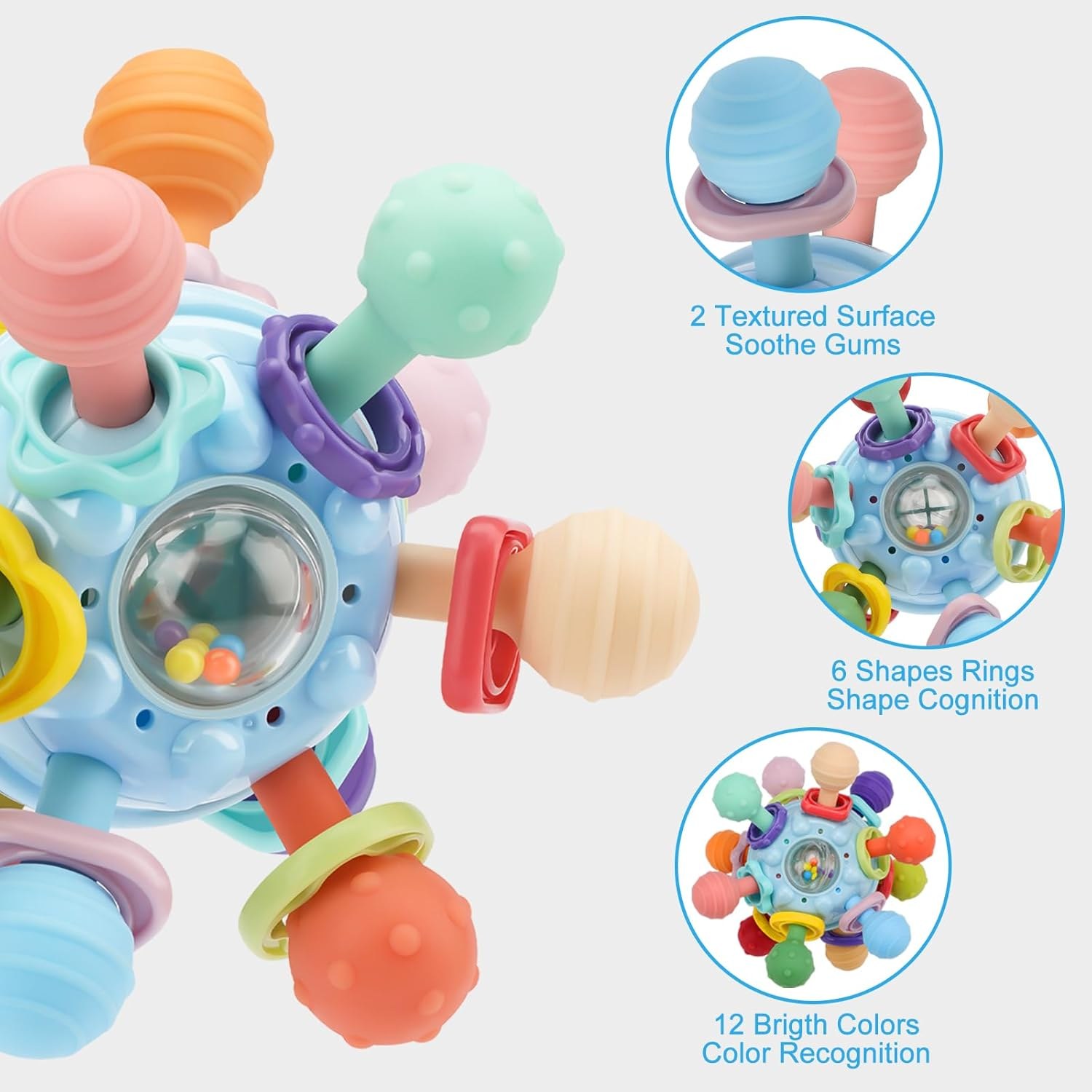 ololiy Montessori Baby Sensory Teething Ball & Rattle Toy for 0–12 Monthsloliy