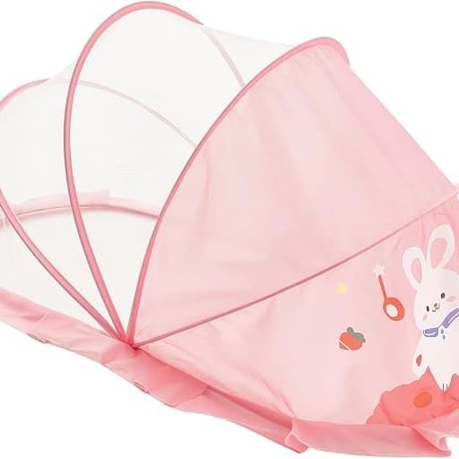 ololiy Pop-Up Baby Mosquito Net – Foldable Bamboo Frame Bed Net with Lace Trim