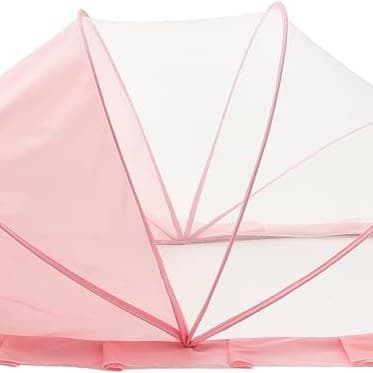 ololiy Pop-Up Baby Mosquito Net – Foldable Bamboo Frame Bed Net with Lace Trim