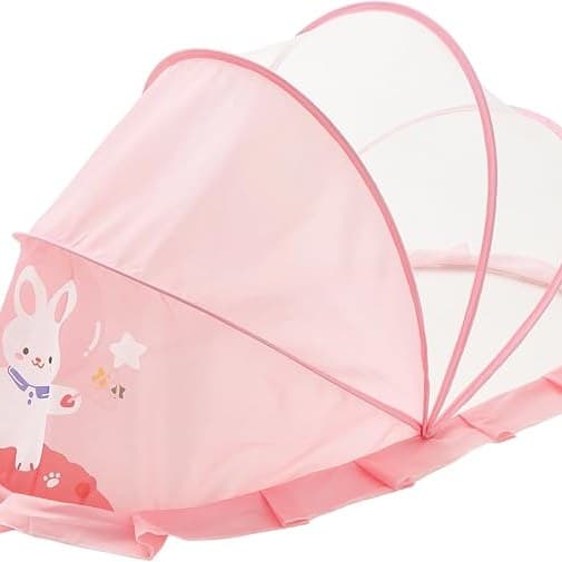 ololiy Pop-Up Baby Mosquito Net – Foldable Bamboo Frame Bed Net with Lace Trim